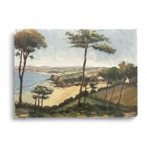 Seaside - Landscape By Gaston Menet - 20th Century - Oil On Wood