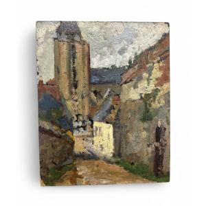 View Of A Village, Landscape By Lucien Madrassi - Early 20th Century - Oil On Cardboard