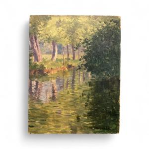 Riverbank - French Painter Léopold-francois Kowalsky - Late 19th Early 20th