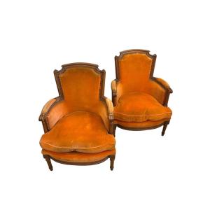 Pair Of Louis XVI Style Armchairs - Early 20th Century - Velvet
