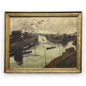 Industrial Landscape - Oil On Canvas - 20th Century - Signed Volcnaerk