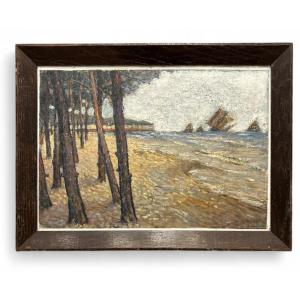 Seaside - Landscape - Oil On Wood - French