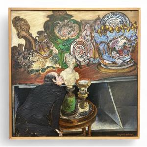 Oil On Canvas "the Collector" - Genre Scene - Moreno Pincas - 20th Century