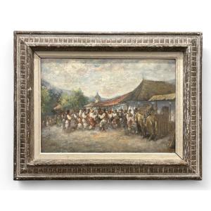 Oil On Canvas - Village Festival - 20th Century - Genre Scene