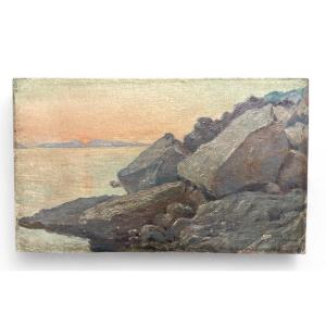 Oil On Cardboard - Seascape - Signed R. Duvernoy - 20th Century