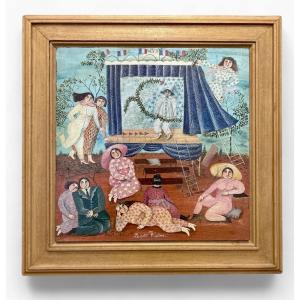 Oil On Panel - Naive - Dominique Sellier - 20th Century - “the Little Theater”
