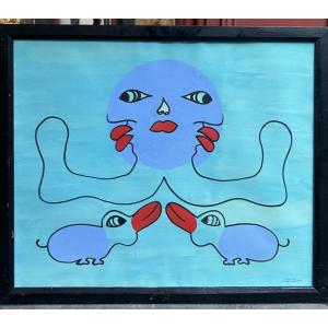 Acrylic On Paper - "fantastic Characters" - 1975 - Burkhard Engelmann - Surrealist 