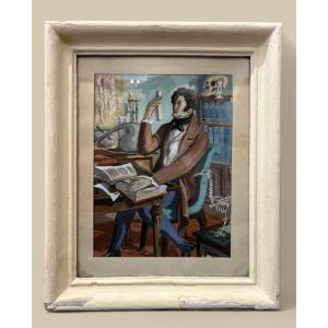 Gouache On Paper - Jacques Liozu - 1946 - The Scientist