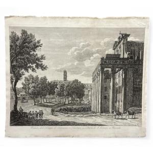 19th Century Engraving By Agostino Pena. Church Of San Lorenzo In Miranda. Ancient Neoclassical Architecture.
