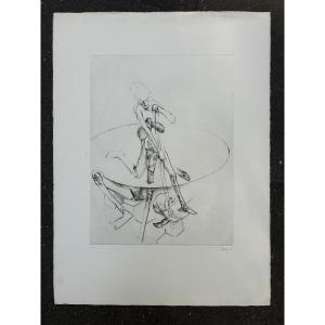 Dado - 20th - Drypoint "drunkard Beating A Child" - Print