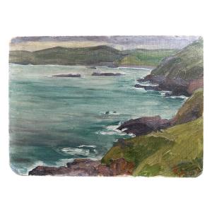 Breton Landscape - Seaside - Oil On Cardboard - 20th Century