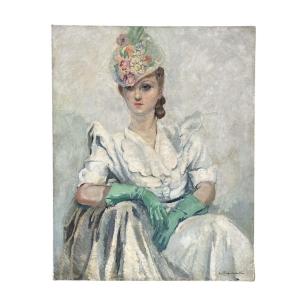 Lucienne Capdevielle - 20th Century - Portrait Of Yvonne Printemps - Oil On Canvas