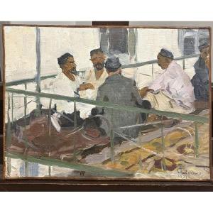 Genre Scene, Mid-20th Century. Player On The Deck Of A Ship. Ukrainian Painter Walpenko.