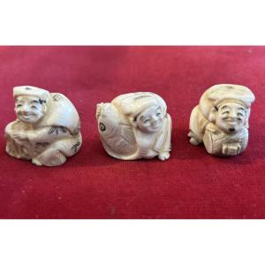 3 Japanese Netsulke Carved Early 20th Century 