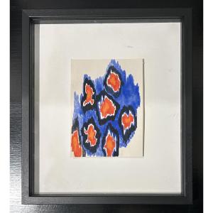 Textile Project By Sonia Delaunay, Gouache. Robert Perrier Collection. Stamped On The Back.