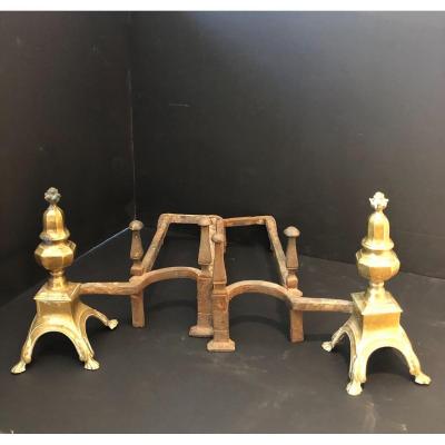 Pair Of Andirons In Gilt Bronze 19th