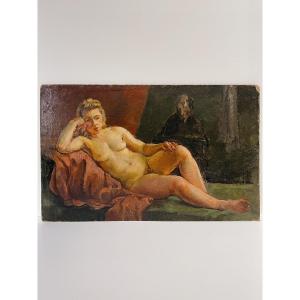 Oil On Cardboard Representing The Model And His Painter. 1930/40