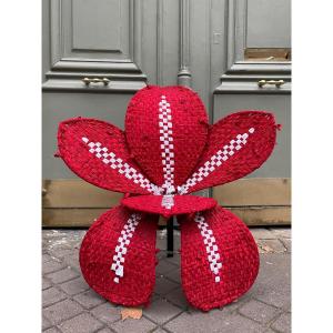 "fiore" Armchairs By Italian Designer Anacleto Spazzapan In Metal And Braided Fabric.