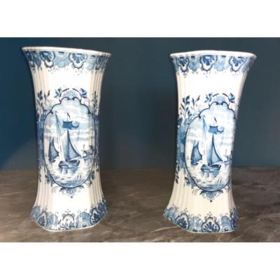 Pair Of Delft Earthenware Vases