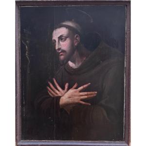 Saint Francis Of Assisi, 17th Century, On Oak Panel (antwerp Hands)