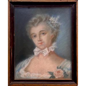 18th-century Pastel Portrait Of A Young Woman With A Rose