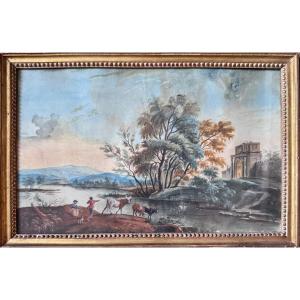 The River Crossing, Gouache And Watercolor, Late 18th Century
