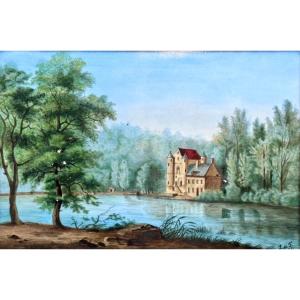 Painting On Porcelain, Landscape, Signed And Dated 1886