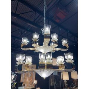 Lustre De Style Art Déco provenant d’un hôtel de luxe 