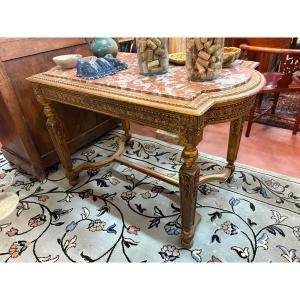Center Table With Gilded Wood Crossbars, Louis XVI Style 