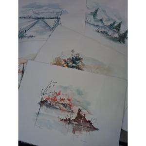 25 Watercolor By Danielle Neuveux, Dated Manzon 86