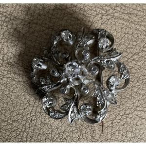 Rosette Brooch In 18k White Gold And Silver, Late 19th Century
