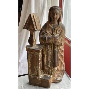 Saint At The Wooden Lectern, 17th Century, Remains Of Gilding And Polychromy