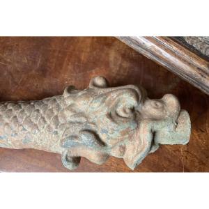 Fountain Head In Painted And Gilded Zinc And Lead 