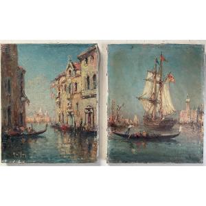 Pair Of Paintings Of Venice By Malfroy