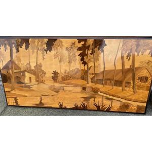 Large Wood Marquetry Panel By Roseneau