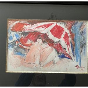 édouard Pignon Pastel Warmth In The Blue Nude