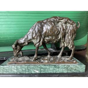 Mène Bronze Goat On Green Marble Base
