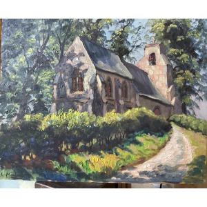 Louis Montaigu Chapelle Du Hamelet Oil On Panel