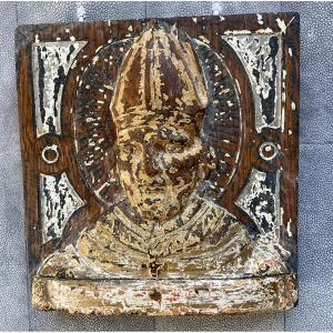Oak Bishop's Head Late 18th Century Polychrome