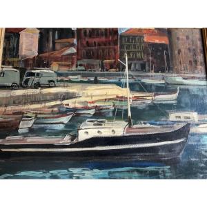 View Of The Port Oil On Canvas