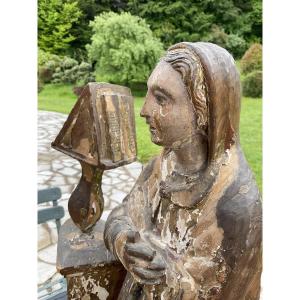 Wooden Statue, Remains Of Polychromy 17th Century