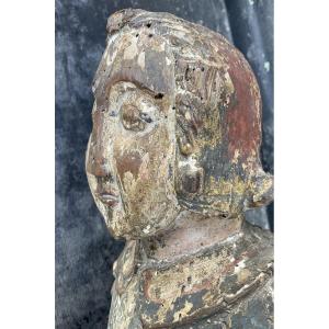 Early 16th-century Angel, Polychrome Remains In The Original Condition