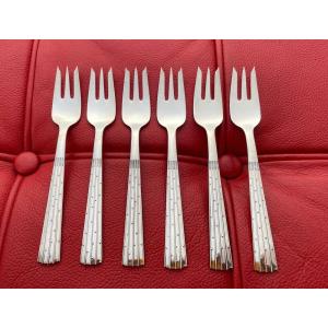 Denmark, Mogensen Champagne Silver Cutlery Cake Fork,  Quistgaard, Six Available,