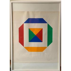 Max Bill, Color Screenprint On Vellum For The Exhibition At The Kunsthalle Düsseldorf, Signed