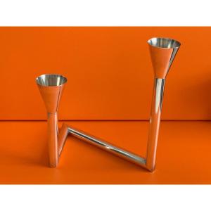 Candlestick, Two Arm, 925 Silver. Handcarfted, U.und M. Kaufmann, Hildesheim