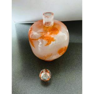 Multi-layered Glass, Acid-etched And Wheel-etched Decoration, Original Stopper. Signed Gallé 