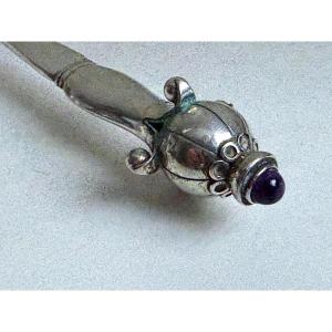 Grann & Laglye Copenhagen 1929 Silver Flatware Surmounted By A Purple Amethyst. Silver 826