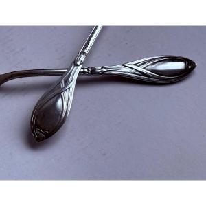 Art Nouveau Silver Flatware Pair Of “tulip” Serving Pieces, Model No. 2900, Franz Bahner