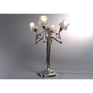 Art Nouveau Silver Lamp, A Non-serial Execution By Orivit Ag, Cologne (germany), Circa 1904.