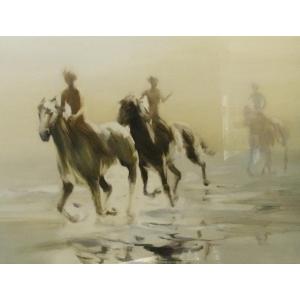Manfred Schatz Three Riders On The Beach Oil Painting Manfred Schatz [1925 – 2004]